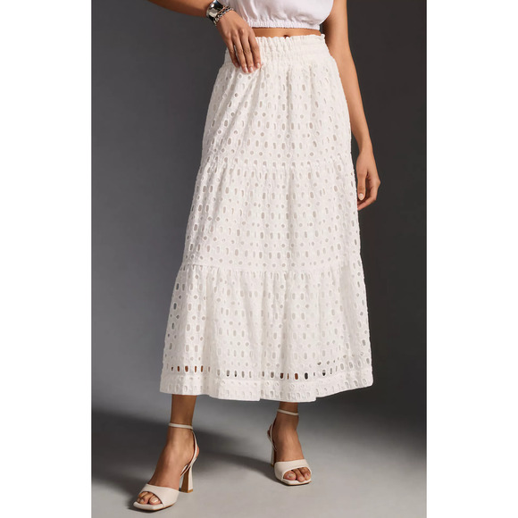 NWT Anthropologie Somerset White Maxi Skirt: Eyelet Edition - Large - Picture 3 of 6
